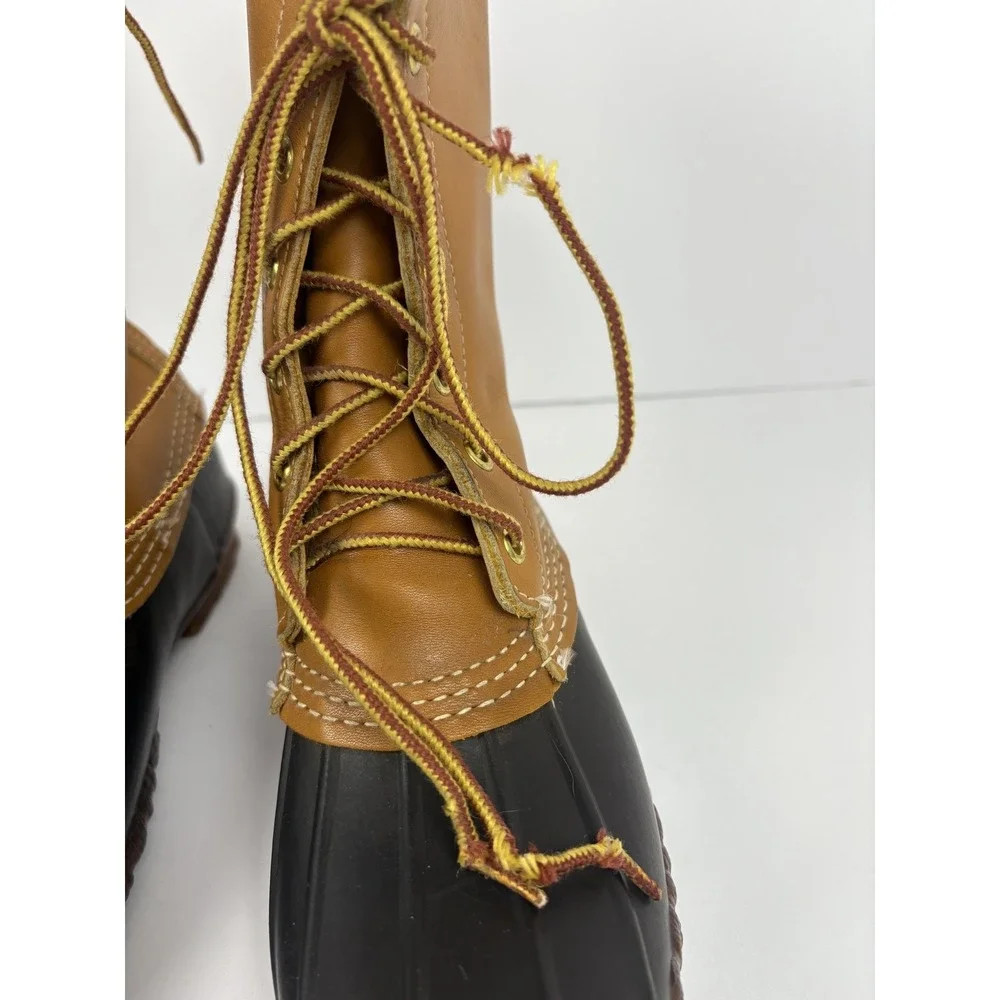 LL Bean Beam  Brown Leather Lace Up Unlined Ankle Duck Boots Size DM 6 women's